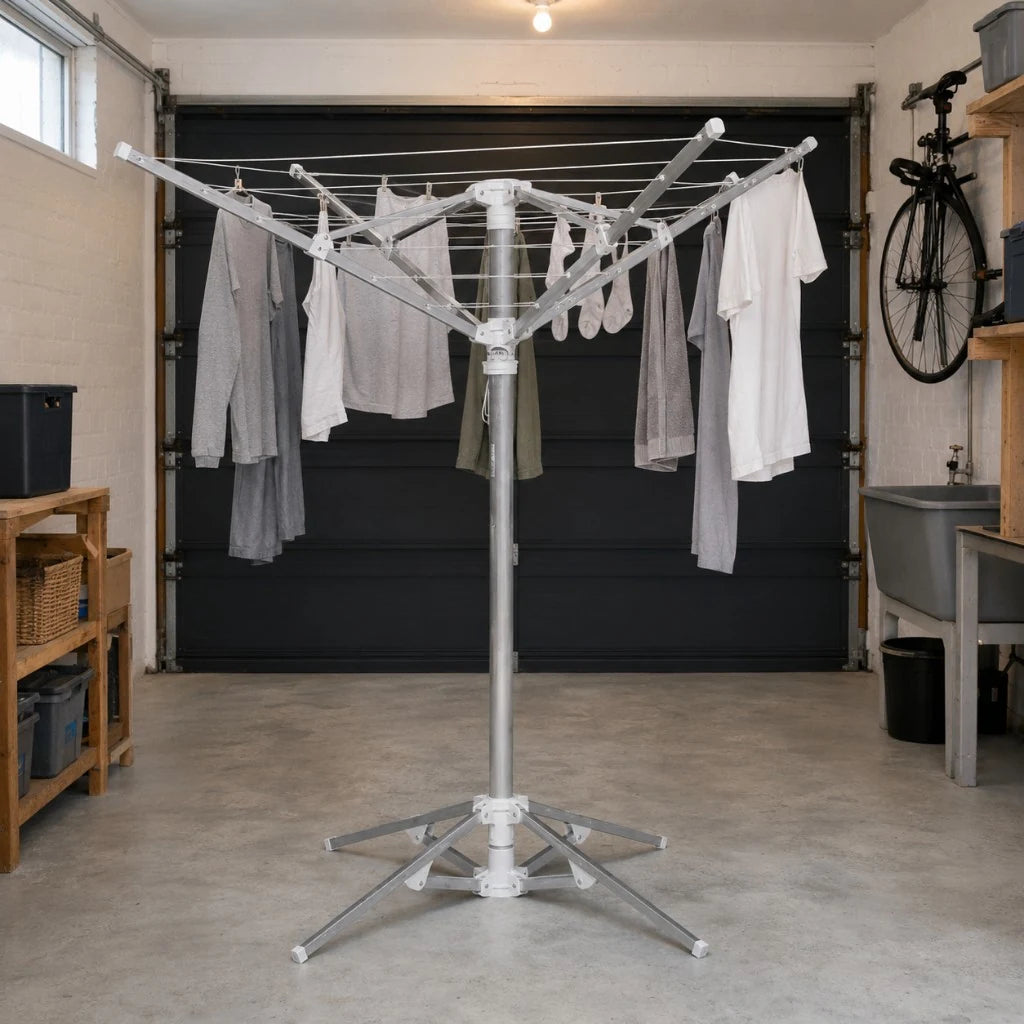 Indoor First Lady wash line — garage lifestyle
